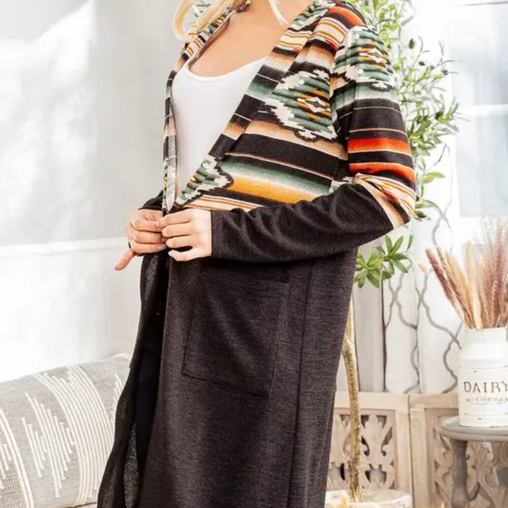 NWT Long Aztec Print Cardigan with Hood - Picture 5 of 8